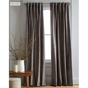 New QUINCE Slate Luster Velvet Curtain Cotton Lined 48 x 96